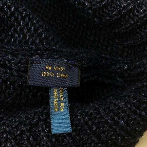 Polo Ralph Lauren Linen Cardigan Sweater Mens Large Blue Elbow Patches Academia - Picture 10 of 13